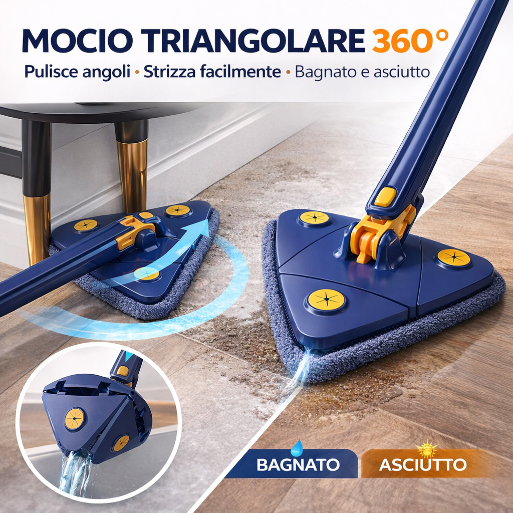 Mocio triangolare rotante 360° per pulizia regolabile mocio rotante multifunzione