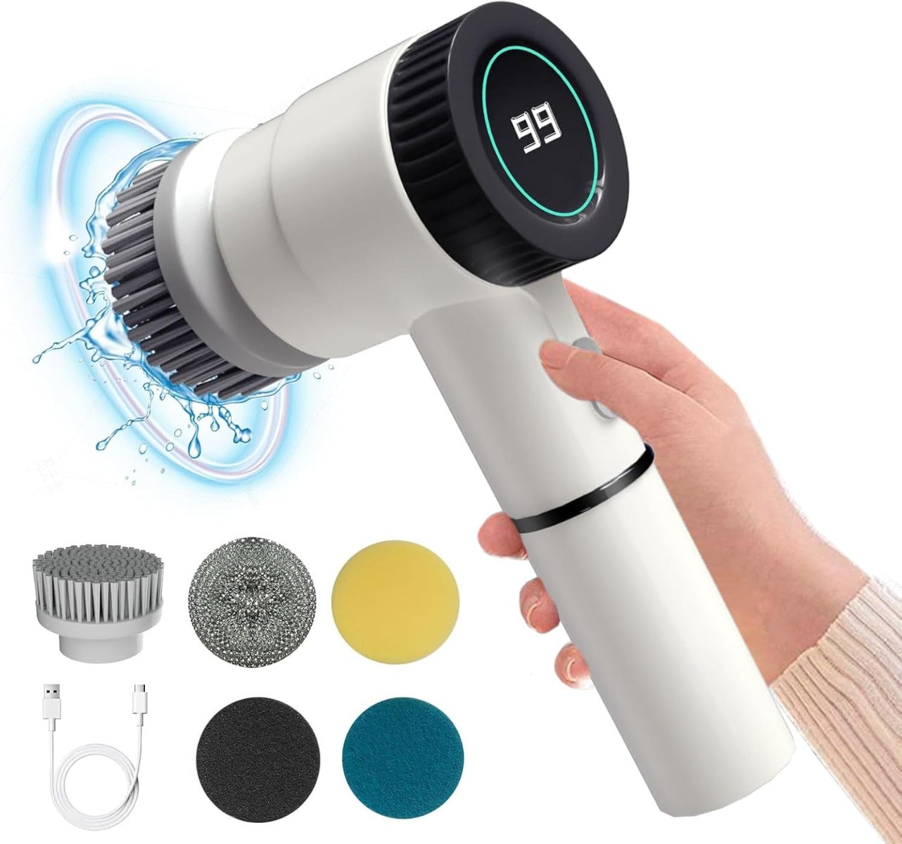 Spazzola Elettrica per Pulizia 5 in 1 – Motore Potente 3 Velocità con 5 Testine Intercambiabili