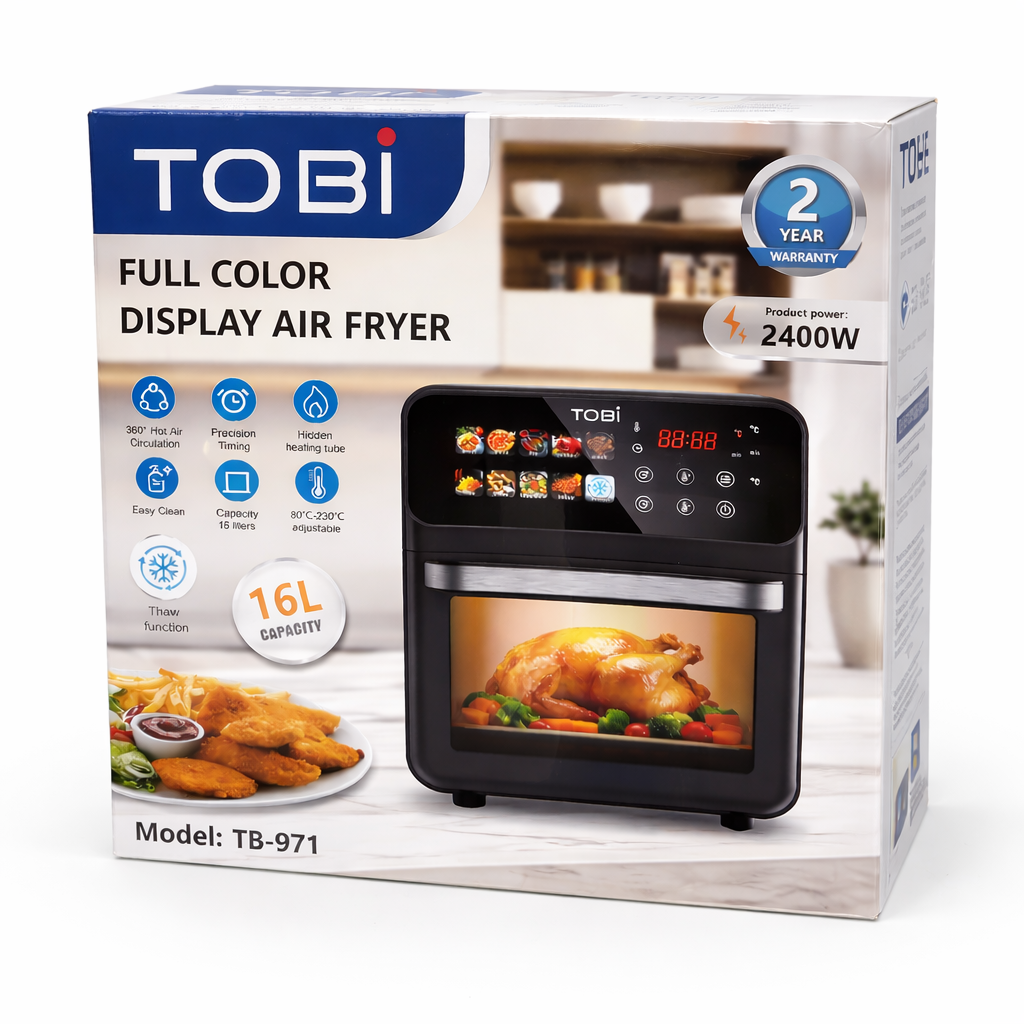 Friggitrice ad Aria 16L 2400W con Display Full Color Touch 12 Programmi Automatici